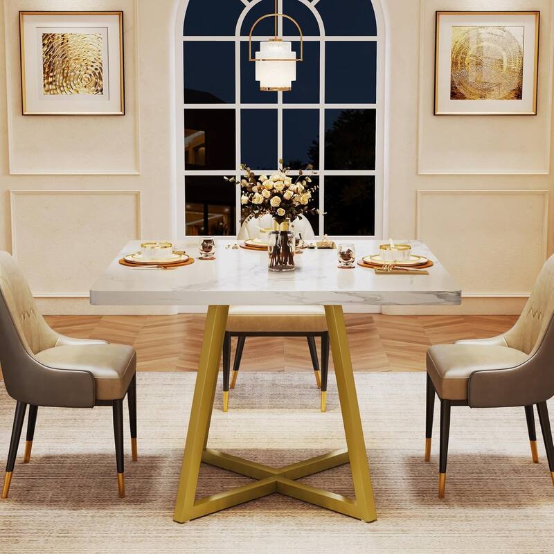 Small Dining Table for 4, 31.5 Inches Industrial Dinner Table with Metal Base