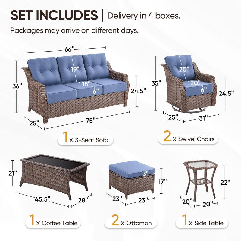 7PCS Outdoor Sofa Glider Chair Table with Ottoman