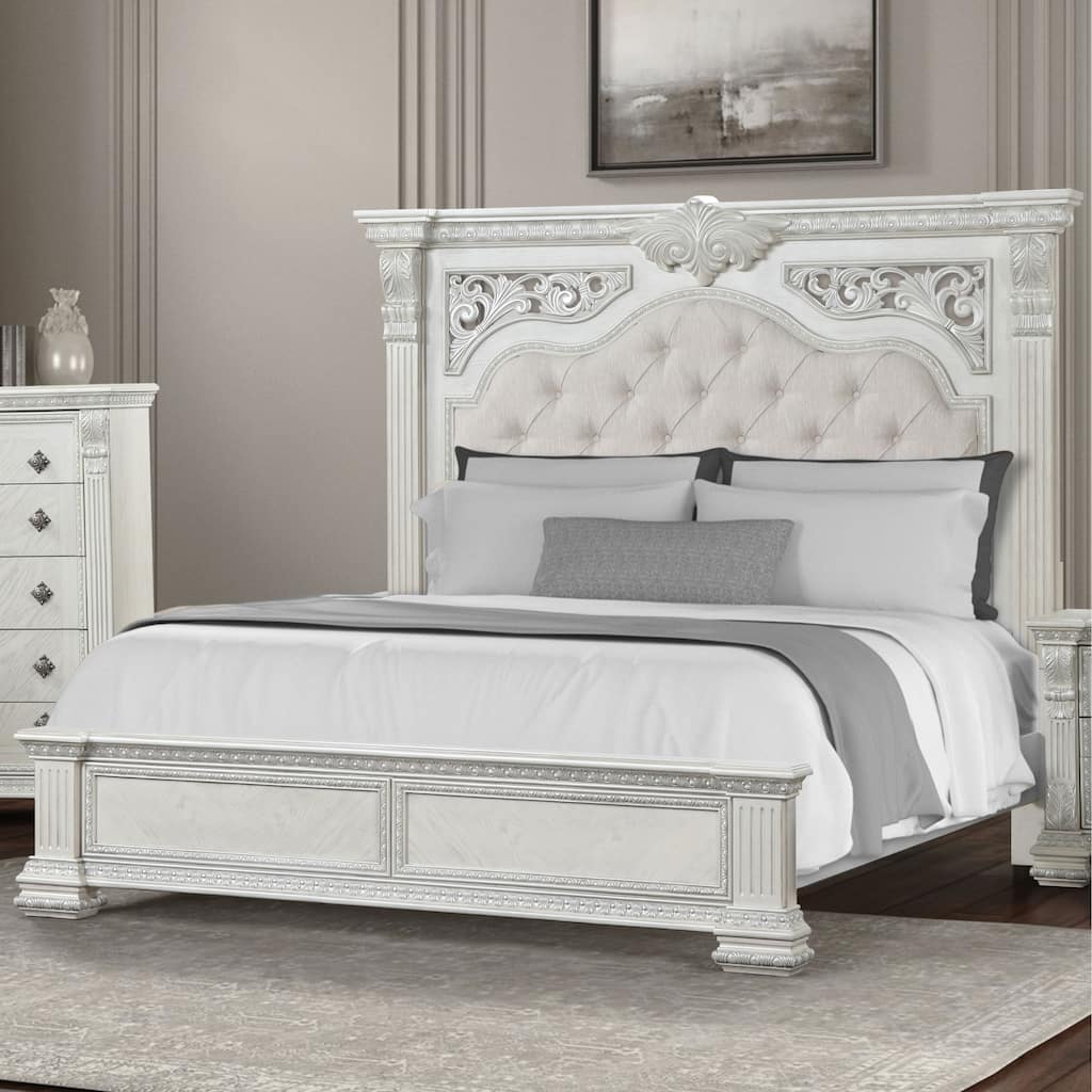 Furniture of America Orla Traditional Solid Wood Panel Bed with Diamond Tufting