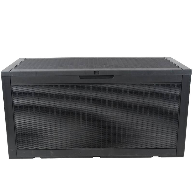 Sunnydaze Faux Rattan Outdoor Lockable Deck Storage Box - 100-Gal.