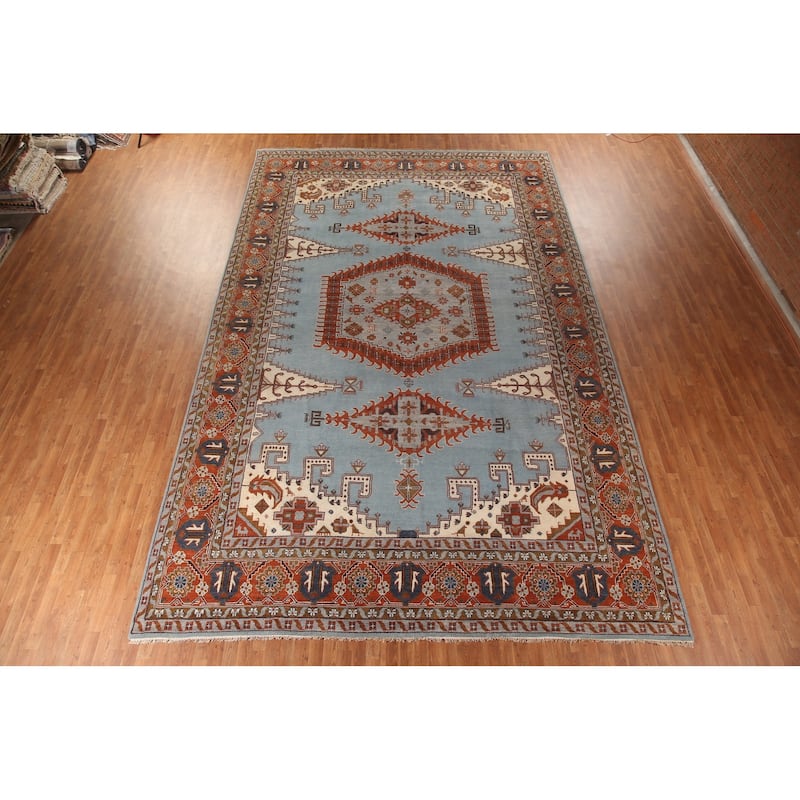 Light Blue Heriz Serapi Oriental Large Area Rug Wool Carpet - 11'3" x 17'10"