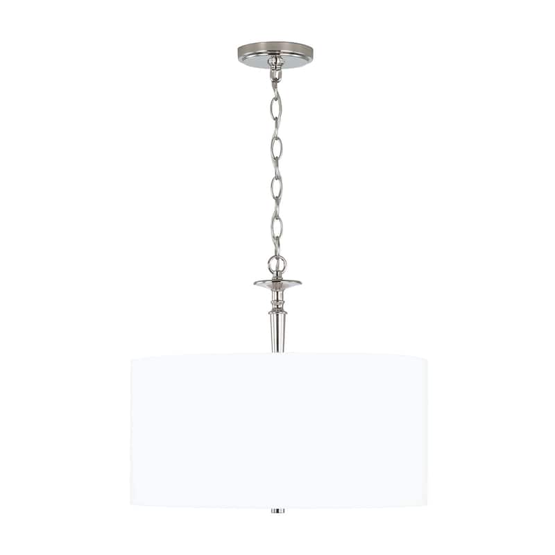 Abbie 3-light Drum Pendant w/ White Fabric Shade & White Glass DIffuser