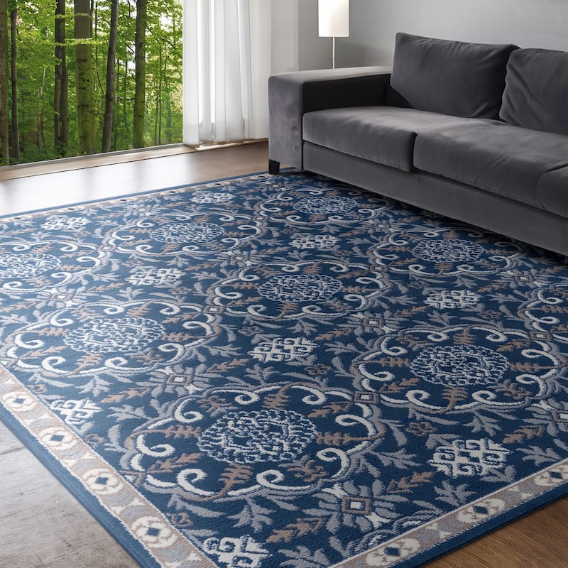 Hamilton Traditional Damask Indoor Area Rug - 3'11'' x 5'3'' - Navy