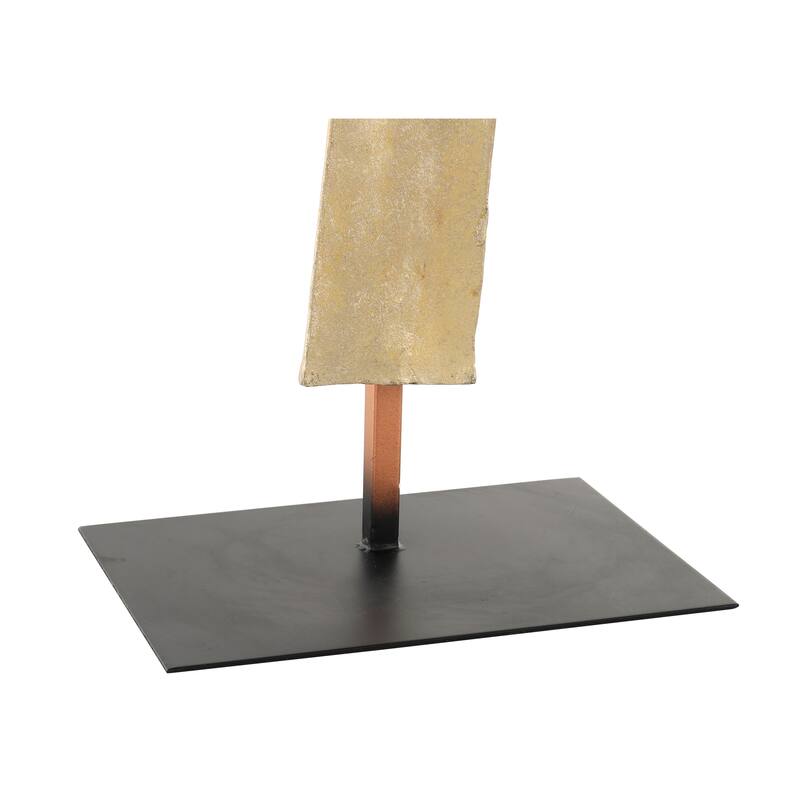 Gold Polystone Slim Abstract Leaf Sculpture with Black Metal Stand