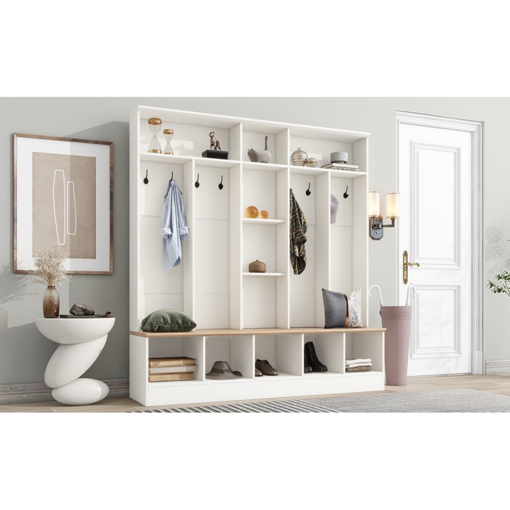 Modern Wide Design Hall Tree with Storage Bench Entryway Hall Tree Cabinet with Cube Storage Shelves and Coat Hooks Bed Bath Beyond 38956098