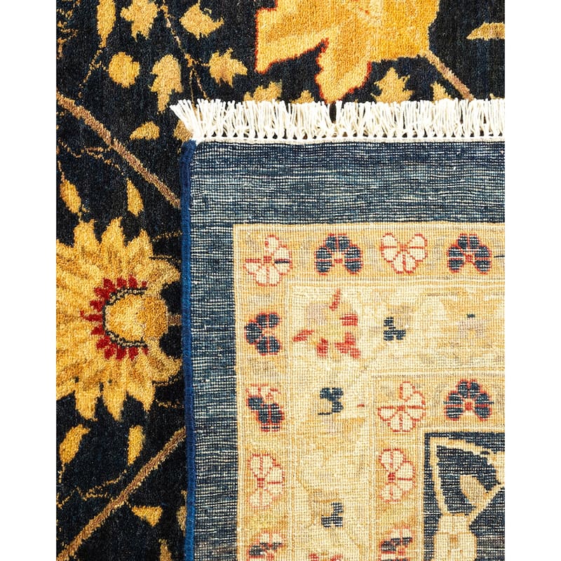 Overton Handknotted Wool Traditional Oriental Blue Area Rug - 9' x 12'