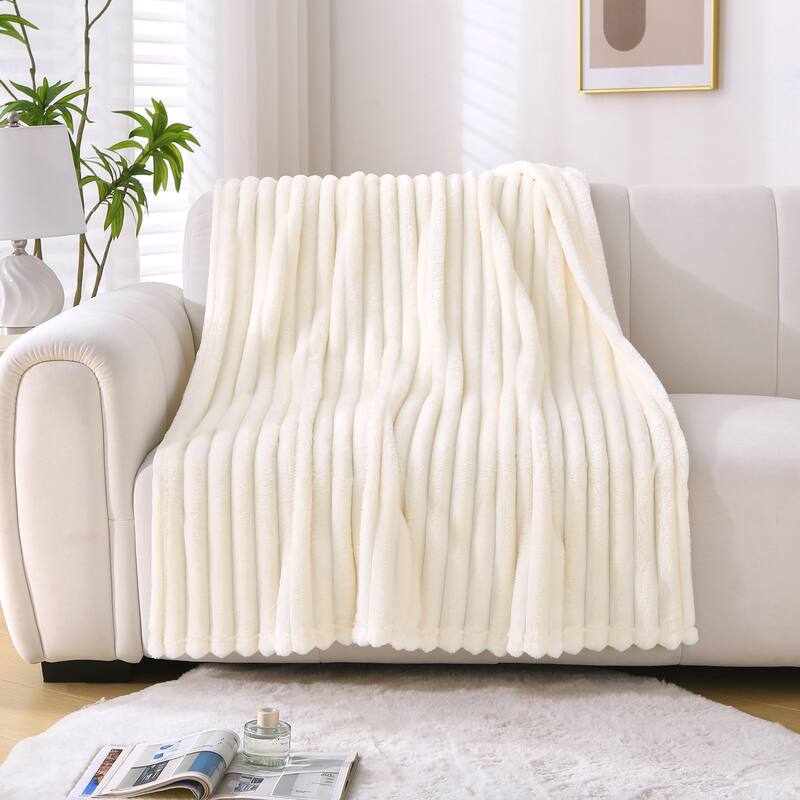 Lightweight Ribbed Cord Flannel Fleece Blanket