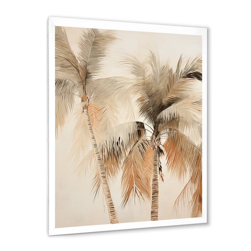 Designart "Minimalism Vintage Tropical Tranquility Palm Trees II" Palms & Palm Trees Framed Wall Art Prints