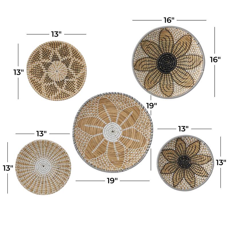 Seagrass Plate Handmade Basket Wall Decor - Set of 5 Brown - Roche River Decor