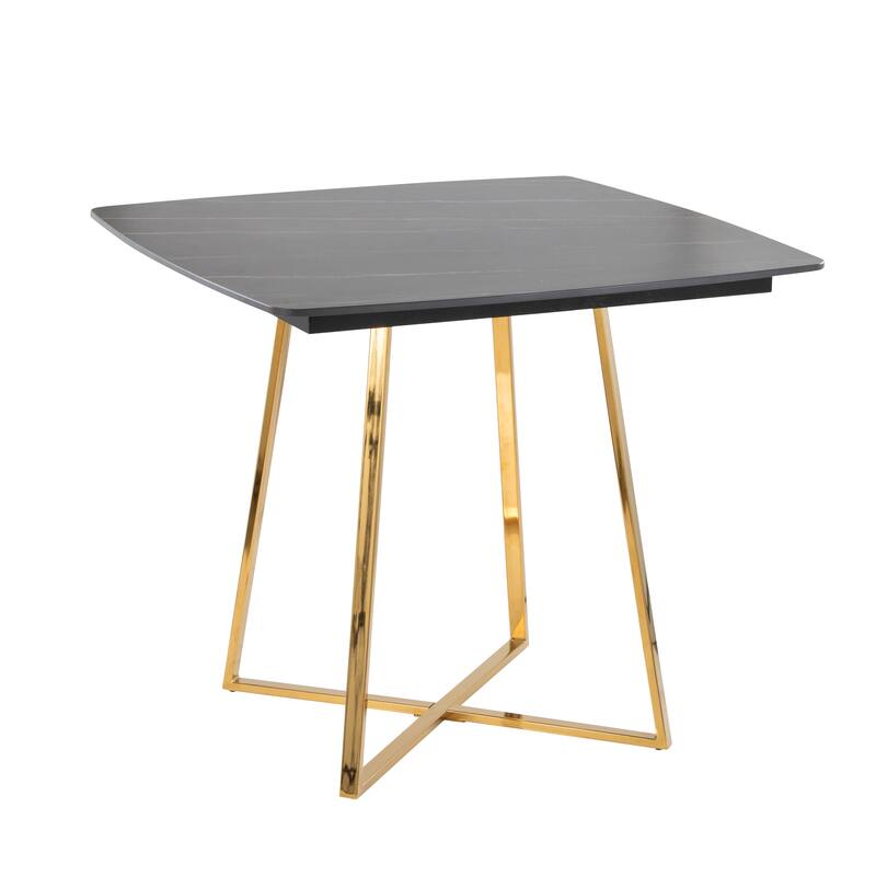 Folia Dinette Table - Gold Metal/Black Textured Marble