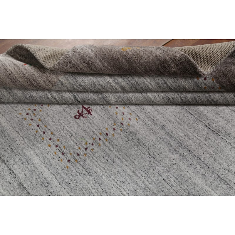 Tribal Striped Gabbeh Indian Area Rug Handmade Grey Wool Carpet - 6'9"x 8'3"