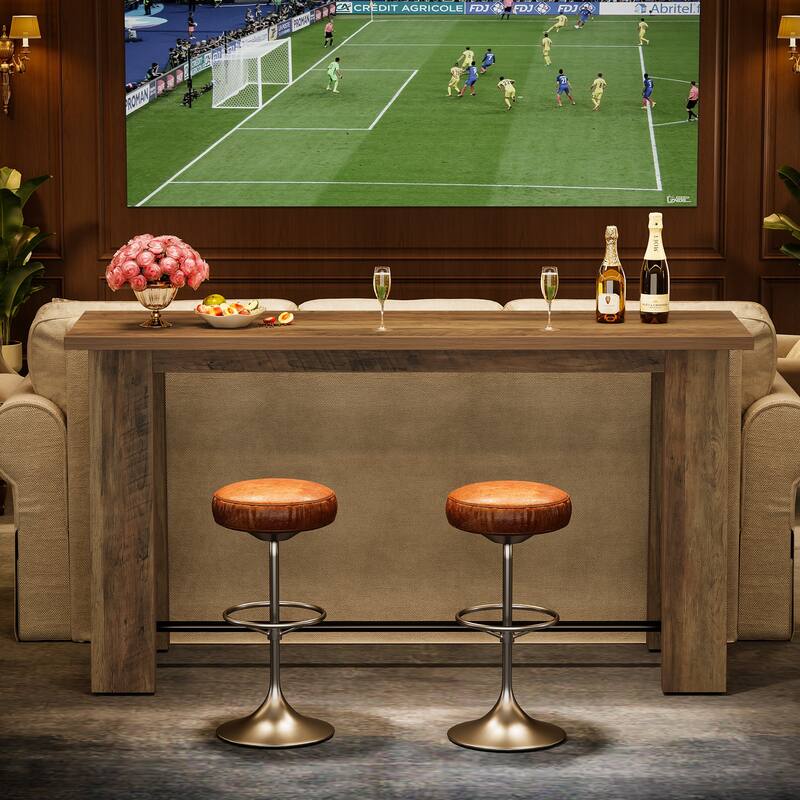 Bar Table with Metal Footrest, 63" Counter Height Pub Table