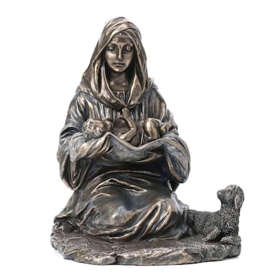 Veronese Design 6.1 H Mary Holding Baby Jesus With Lamb Aside Cold Cast Bronze