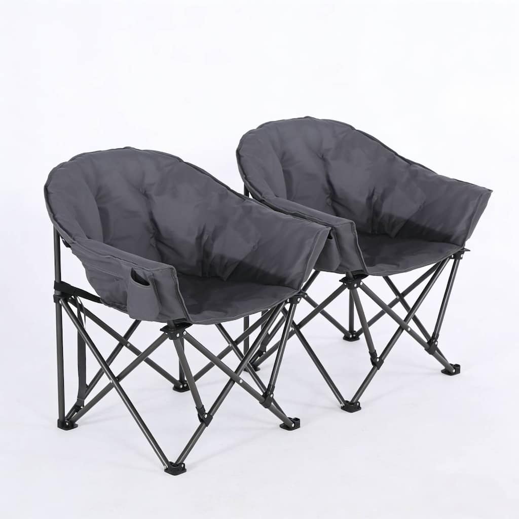 Set of 2 Comfy Camping Chairs Outdoor Folding Chair with Side Pocket - Gray