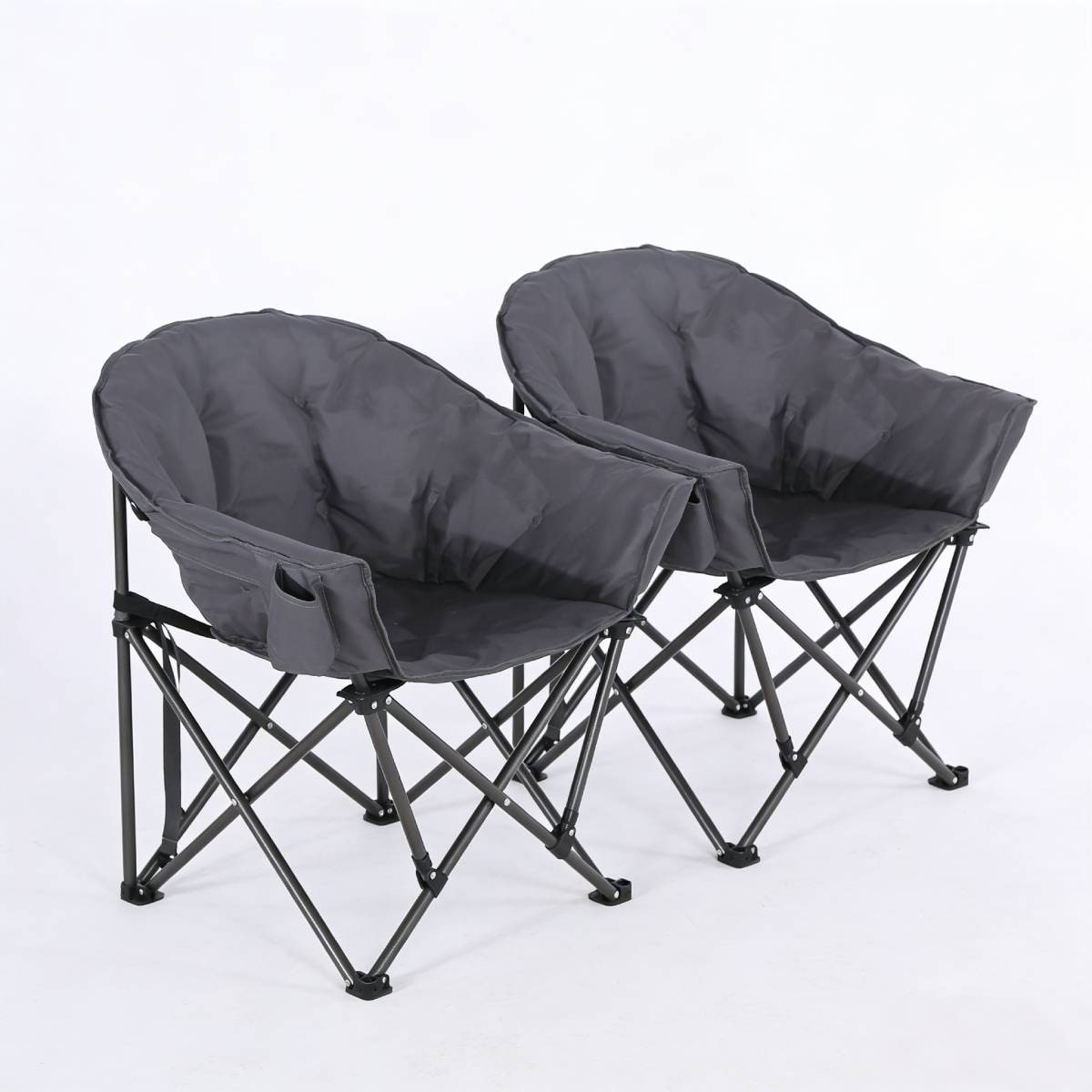 Set of 2 Comfy Camping Chairs Outdoor Folding Chair with Side Pocket - Gray