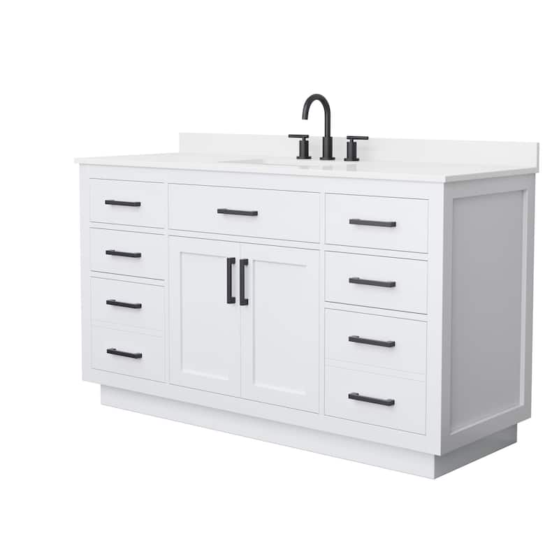 Beckett TK 60-inch Single Vanity, 3 Hole Quartz Top - White, Black Trim, White Quartz Top