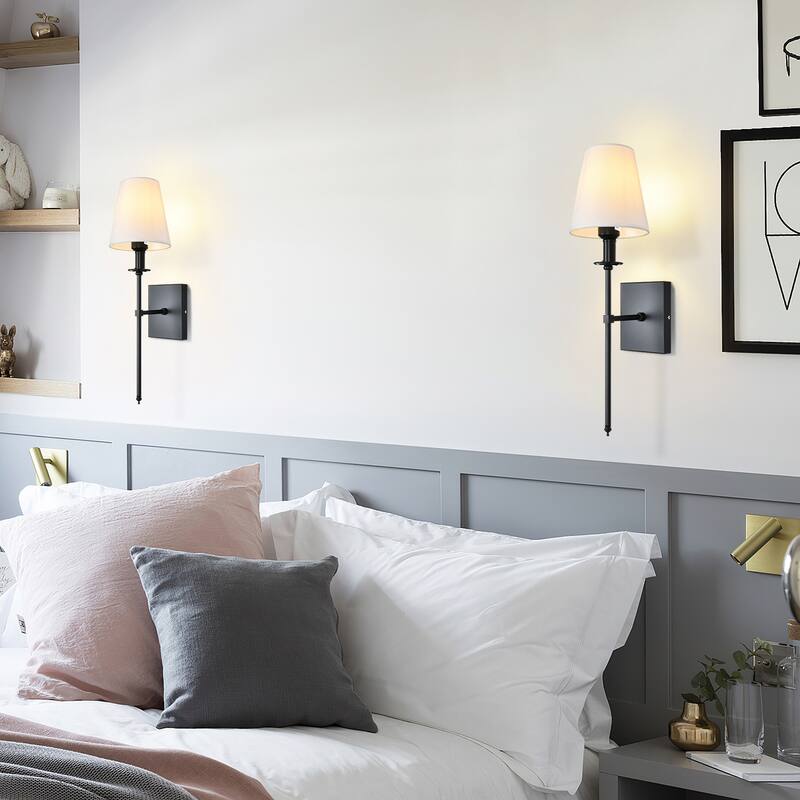 Starsky 1 - Light Industrial Wall Sconce Set with Tapered Fabric Shade (Sets of 2)