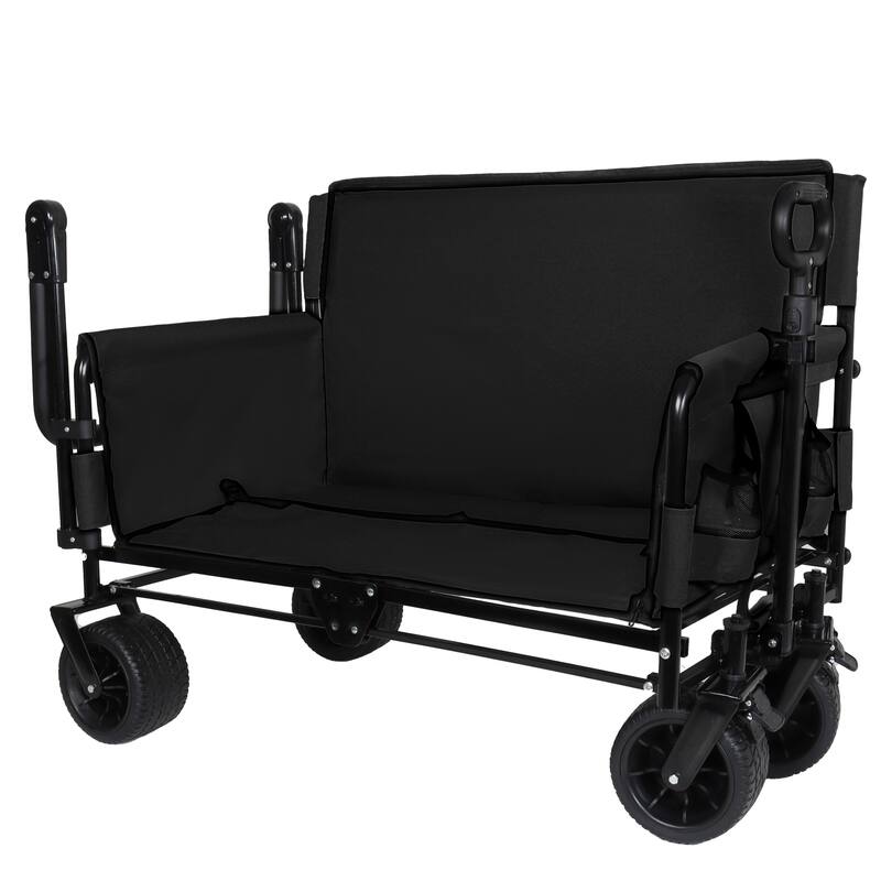 3-in-1 Folding Wagon Cart with Bench Seat & Canopy & Storage, 500lbs Heavy-Duty, 180L Capacity, All-Terrain Wagon
