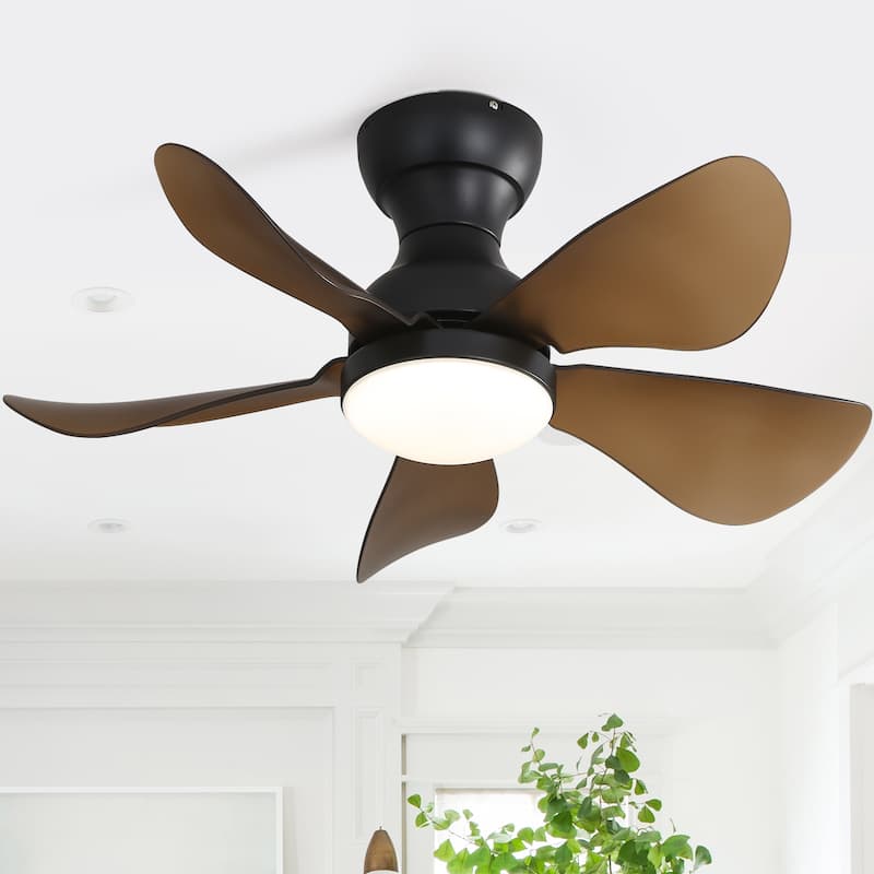 23" 29'' 42'' Flush Mount Ceiling Fan with Light and Remote Control for Small Room,Patio,Kitchen,Bedroom - Black With Light Brown Blades