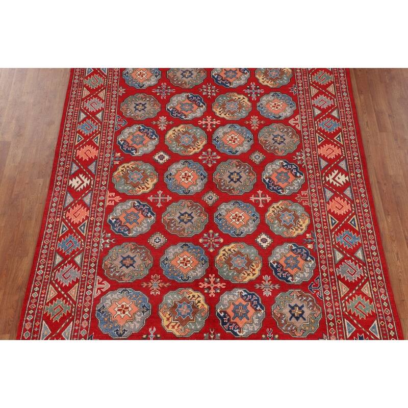 All-Over Red Kazak Oriental Area Rug Hand-Knotted Wool Carpet - 6'7" x 9'7"