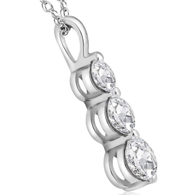 2 Ct Three Diamond Pendant White Gold 3 Stone Lab Grown Necklace