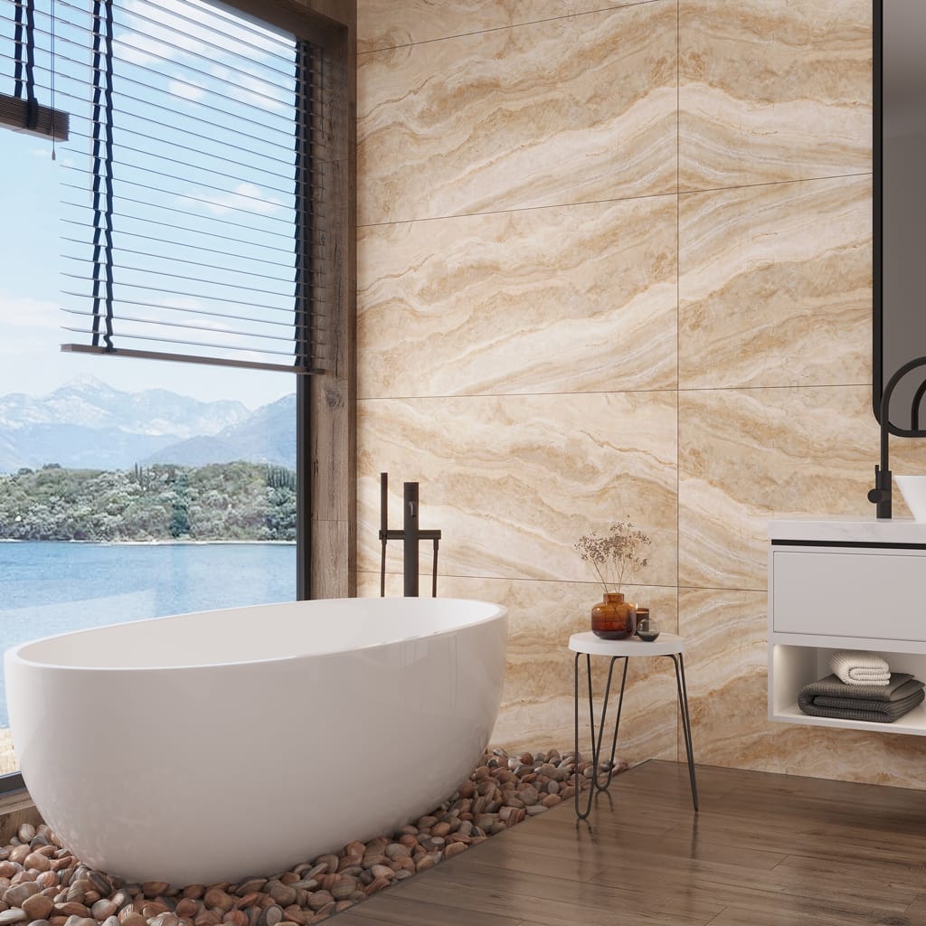 Apollo tile 24" x 48" Splendor Polished Beige Porcelain Tile (15.55 sq ft/case) - 2 Pack