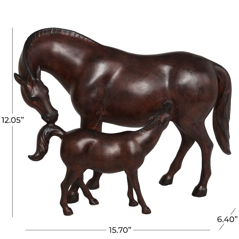 Polystone Horse Sculpture with Mom and Baby - Dark Brown - Roche River Decor - 6"W x 16"L x 12"H