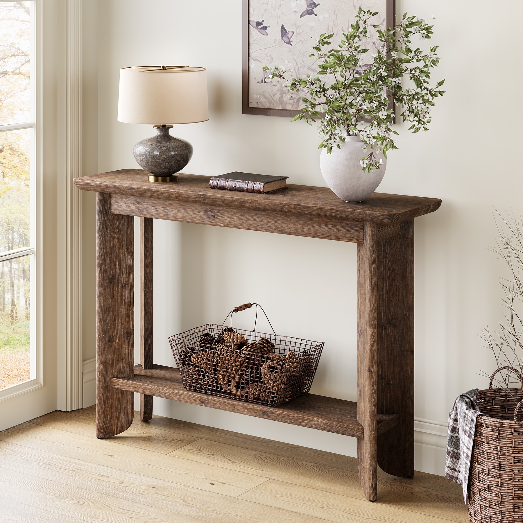41.3-Inch Solid Wood Sofa Table with Storage Shelf