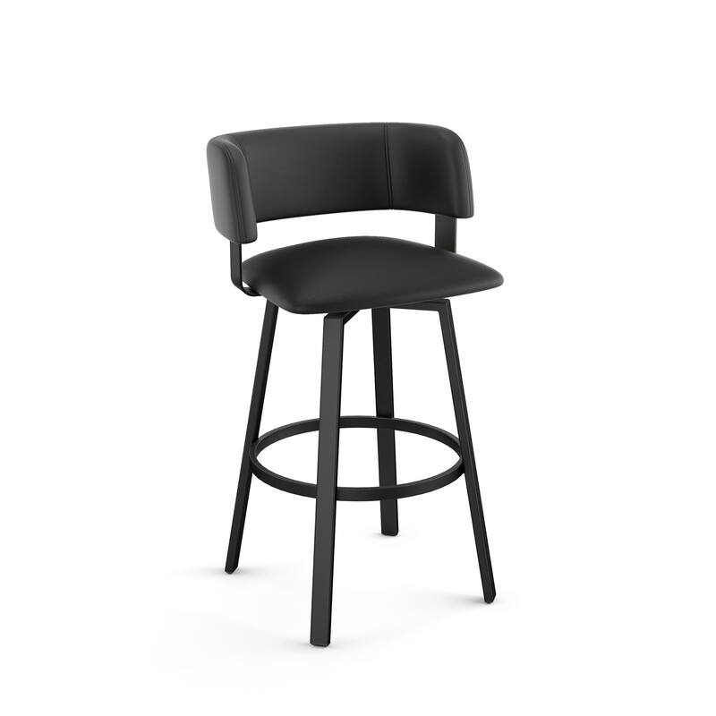 Amisco Stinson Swivel Counter Stool - Charcoal Black Faux Leather / Black Metal