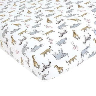 Hudson Baby Infant Girl Cotton Fitted Crib Sheet, Modern Pink Safari, One Size - Modern Pink Safari - One Size