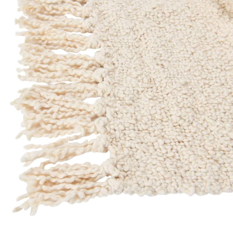 Cotton Blend Bouclé Throw with Fringe, Cream Color