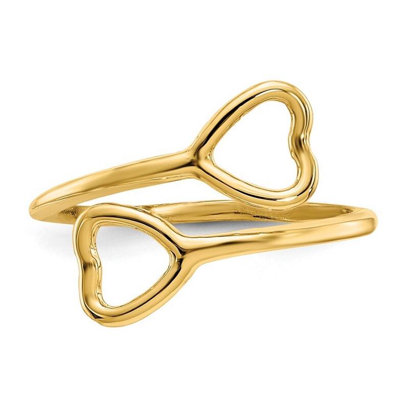 Curata 14 karat Yellow Gold Polished Double Love Heart Toe Ring