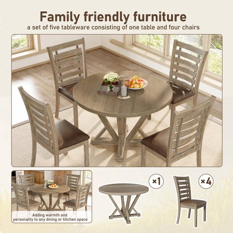 Modern Farmhouse with Distressed Ladderback Design Dining Chairs， Set of 2