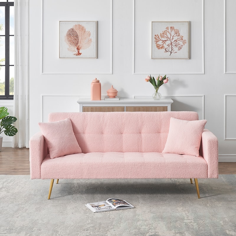 Teddy Sofa Bed With Two Pillows - Pink