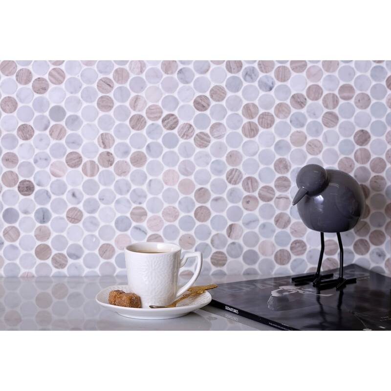 Apollo tile 11 x 12 Heritage Polished Gray Beige Crema Marfil, Eastern White Marble Tile (4.83 sq ft/case) - 5 Pack