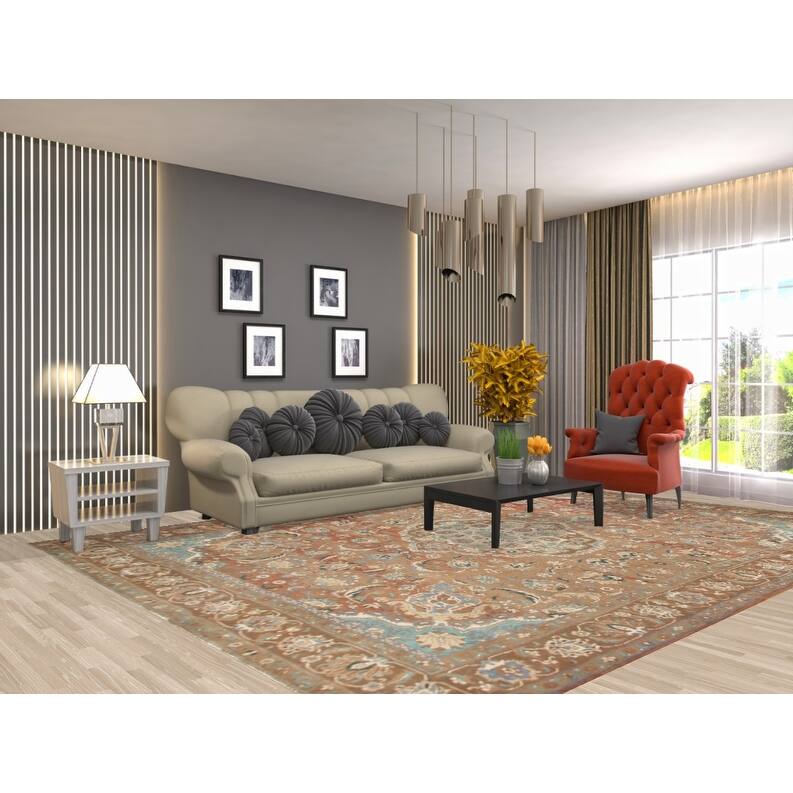 Hand Knotted Oriental 100% Wool Carpet Traditional Floral Brown Mashad Area Rug - 12' 1'' X 8' 10''