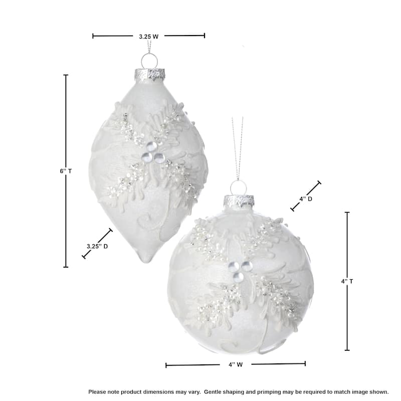 4-6" Glass Jewel Holly Ball Kismet Ornament Set of 6