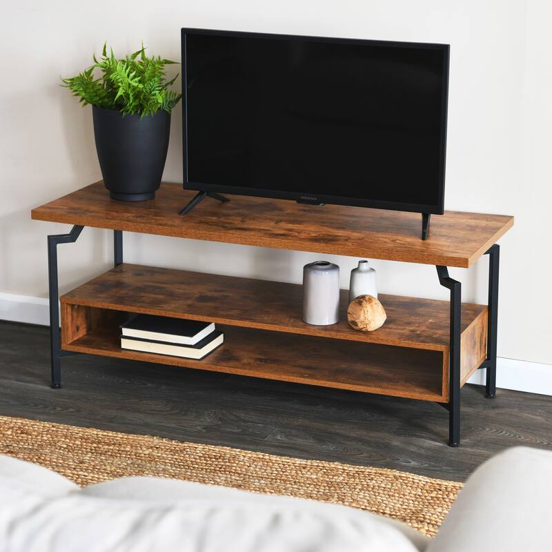 Household Essentials Modern Wood TV Stand, Rustic Hickory