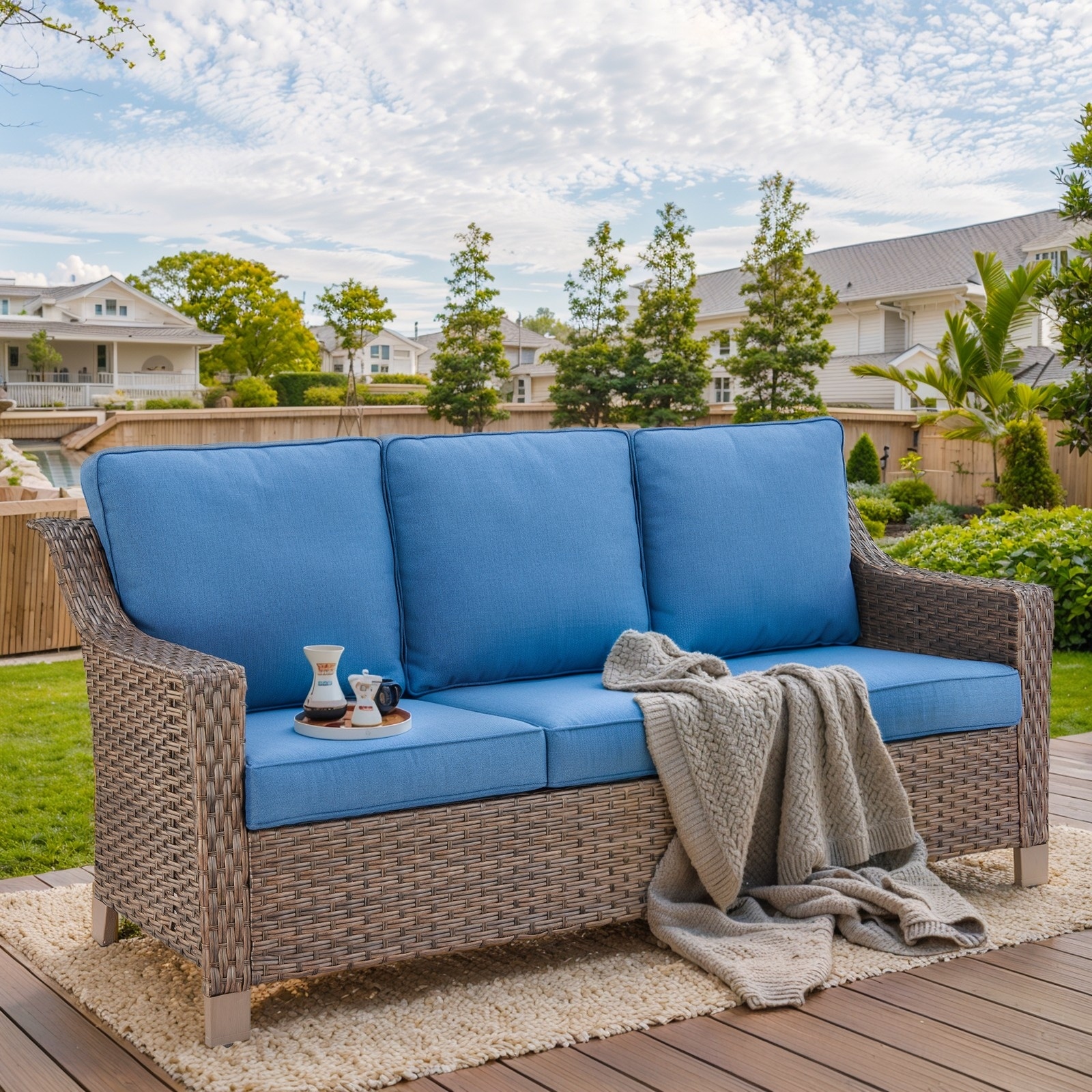 3-Seat Outdoor Rattan Sofa Patio Couch PE Wicker Sofa