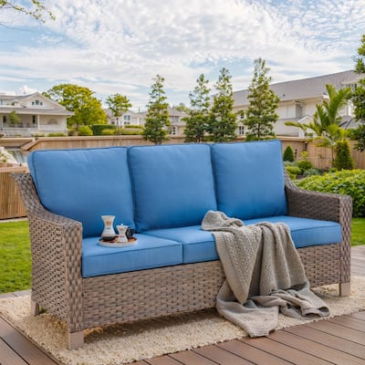 Outdoor Wicker 3-Seat Sofa Patio Couch - Brown