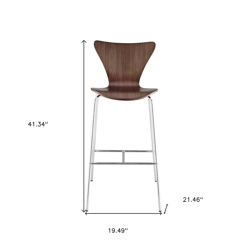 HomeRoots 30" Brown And Silver Metallic Stainless Steel Bar Chair