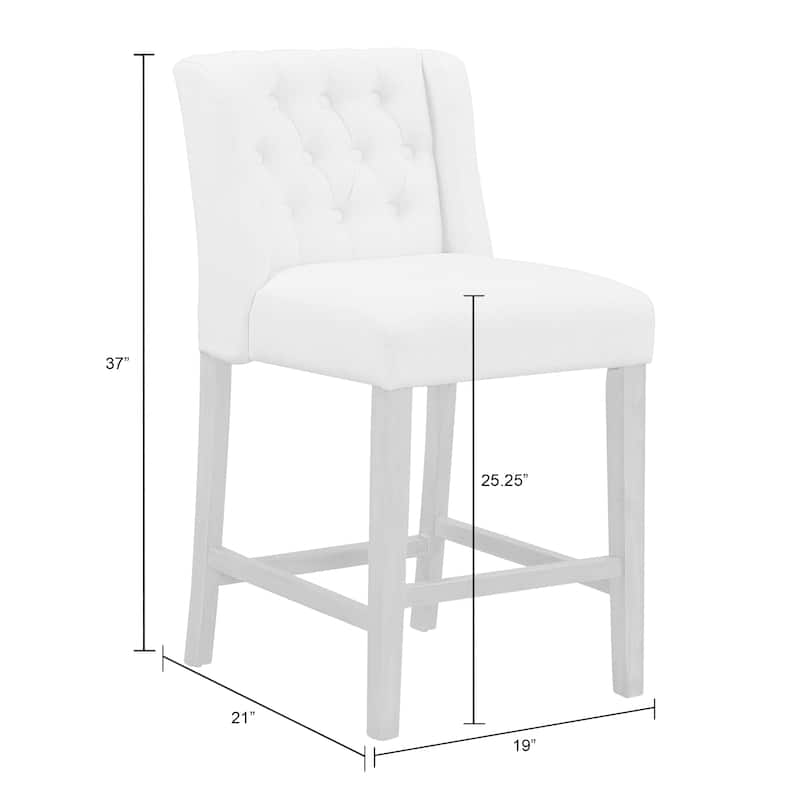 Set of 2 Aled Beige Fabric Counter Stool with Wings and Tufted Buttons