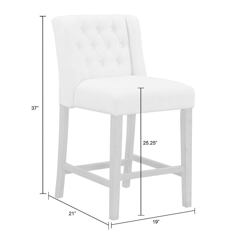 Set of 2 Aled Grey Fabric Counter Stool with Wings and Tufted Buttons