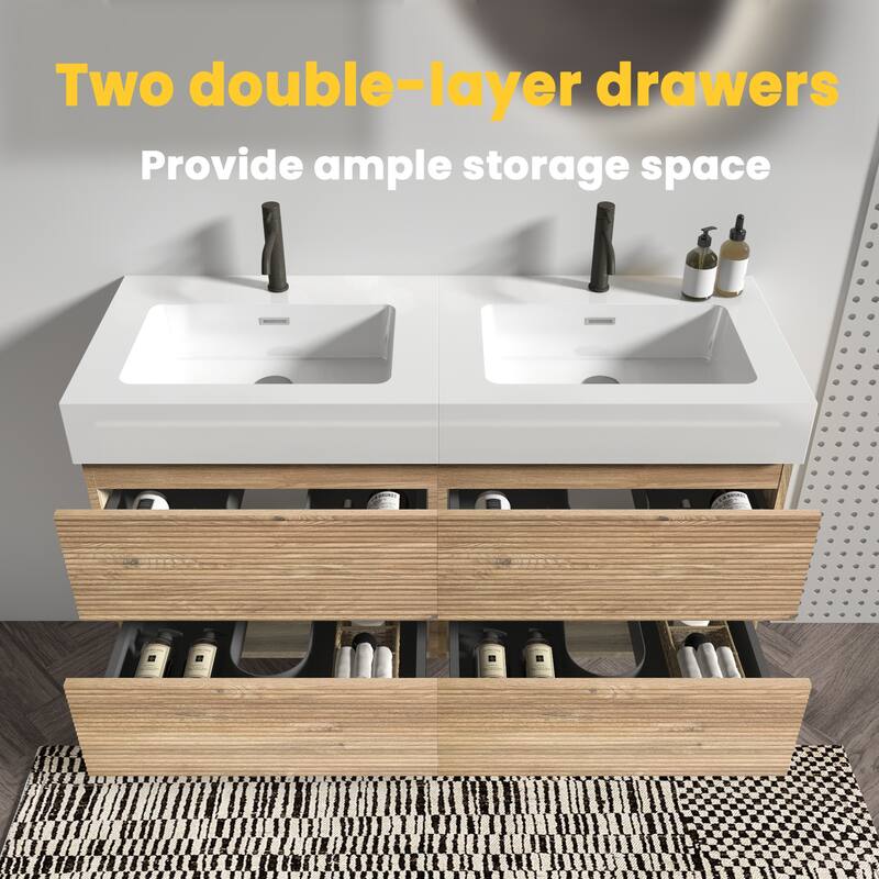 Wall Mounted Bathroom Vanity with Solid Surface Sink and Soft Drawers
