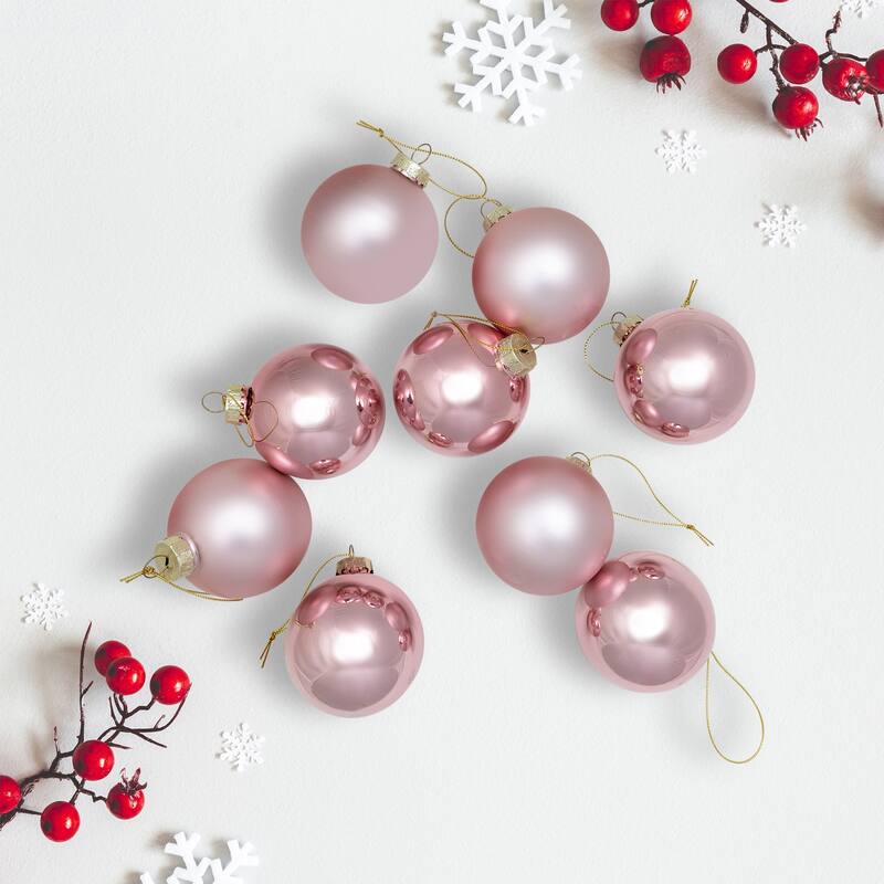 9ct Shiny Matte Pink Gold Glass Ball Christmas Ornaments 2.5" (65mm)