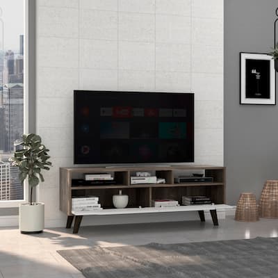 TV Stand 2.0 For TV´s up 52", Three Open Shelves,Two Drawers, Dark Brown / White Finish