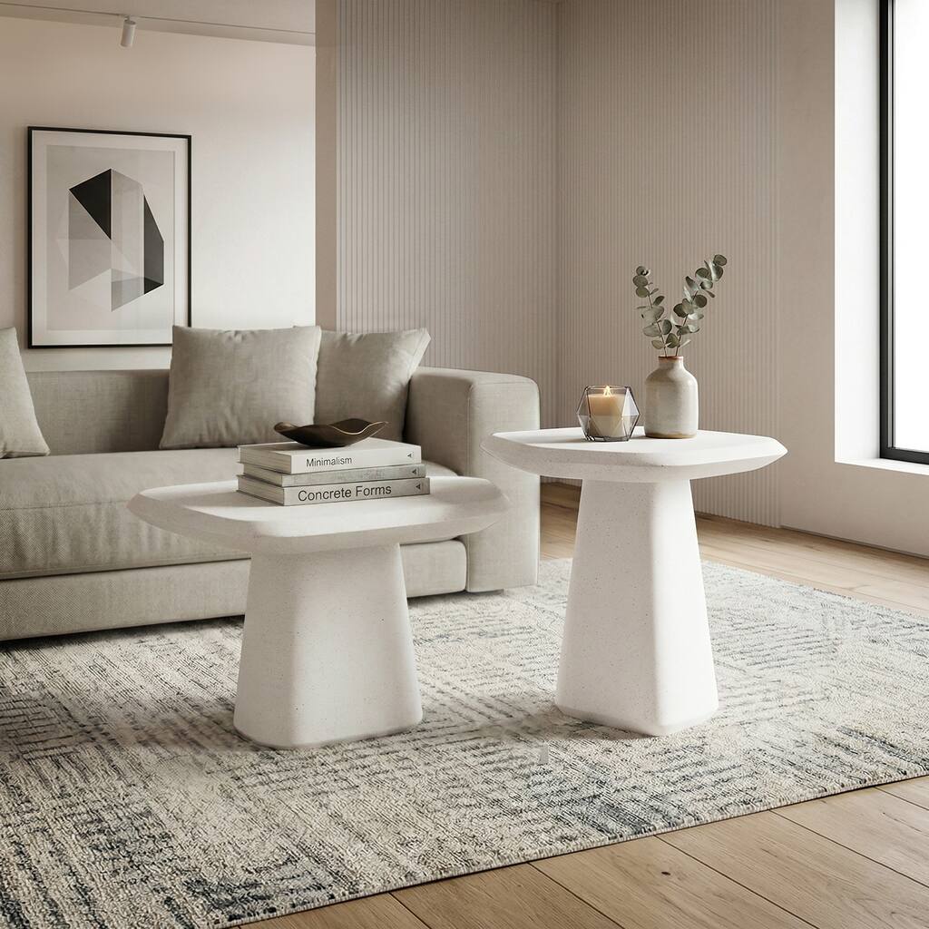 Furniture of America Pebba Modern 2-Piece White Ceramic 28-inch Coffee Table Set