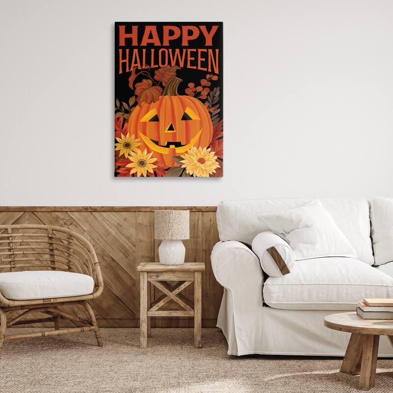 Stupell Happy Halloween Floral Pumpkin Canvas Wall Art Design By Cat Thurman Designs