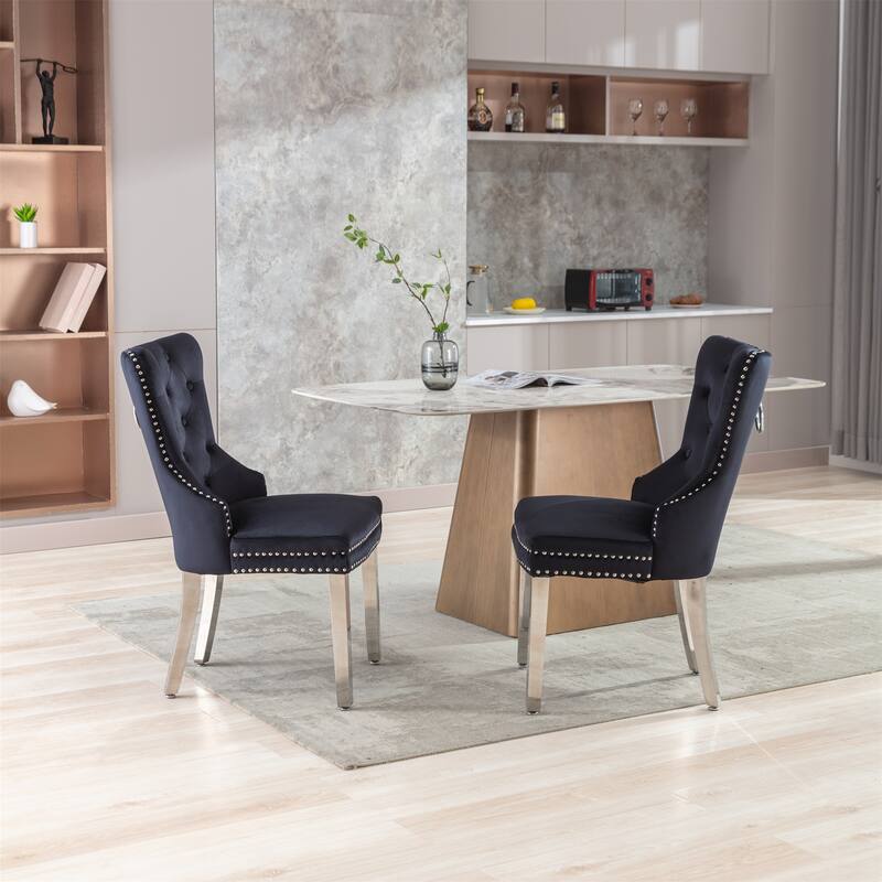 Velvet Upholstered Dining Chairs (Set of 2) with Stainless Steel Legs