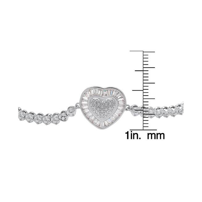 Victoria Townsend Silver Diamond Accent % Cubic Zirconia HEART Adjustable Bracelet